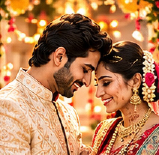 A smiling bride and groom